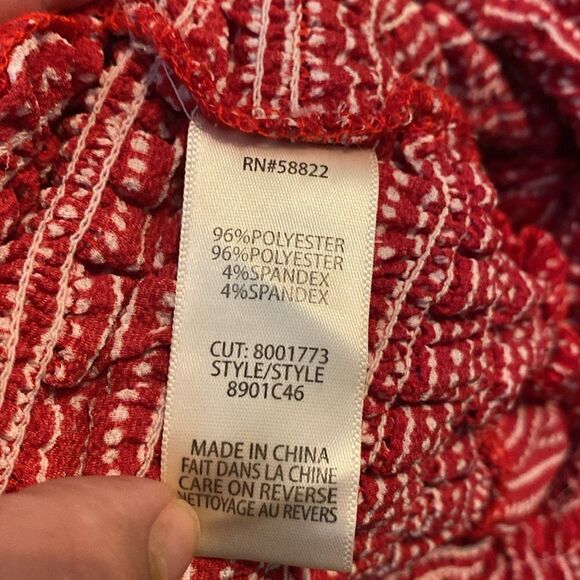 Like New Max Studio Red Dotted Striped Smocked Waist Wide Leg Crepe Jumpsuit - Picture 3 of 7